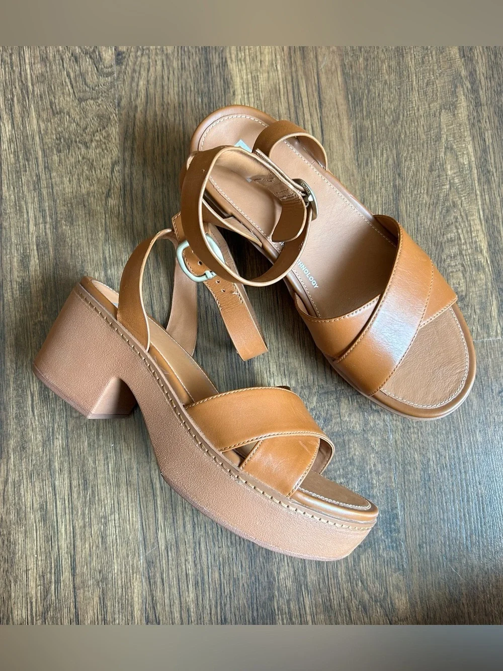 FitFlop Pilar Crossover Brown Leather Ankle Strap Platform Sandals 9